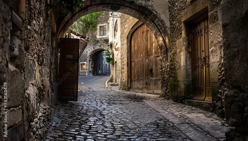 Fototapeta premium Stone Pathway Through a European Village