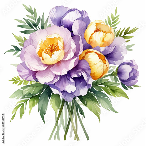 Watercolor illustration of red flowers, flower clip art. Bouquet of peonies