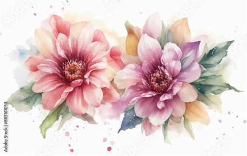 Watercolor illustration of red flowers, flower clip art. Bouquet of peonies