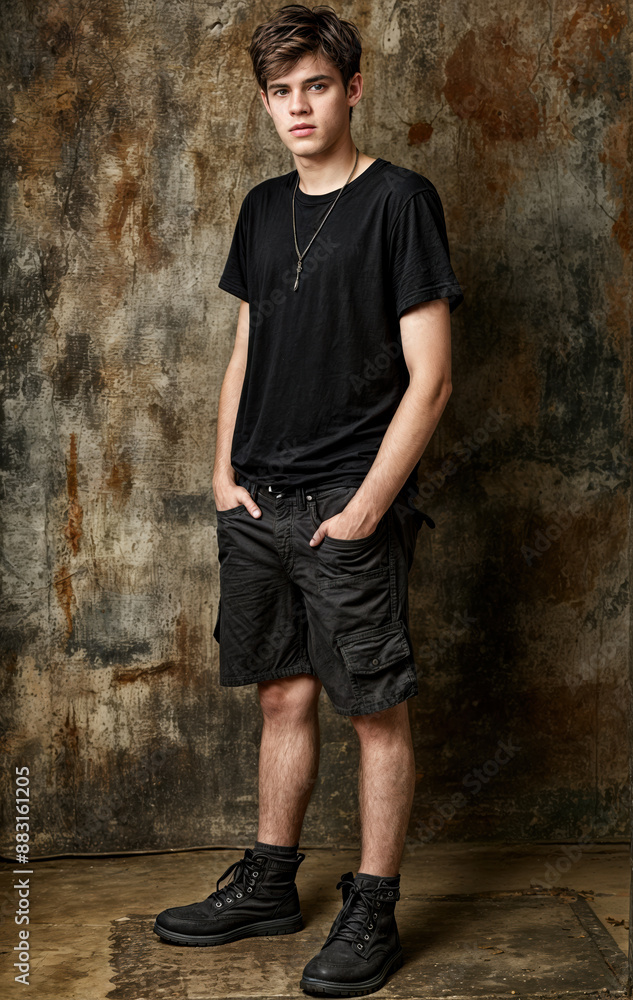 portrait of a teenager wearing black attire in an indoors setting created with Generative AI technology portrait of a teenager wearing black attire in an indoors setting created with Generative AI technology