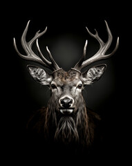 Deken met foto Hert Zwart-wit portret hert met groot gewei  © M. Hulsker