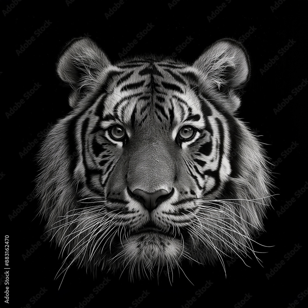 Obraz premium black and white portrait of a white tiger his head