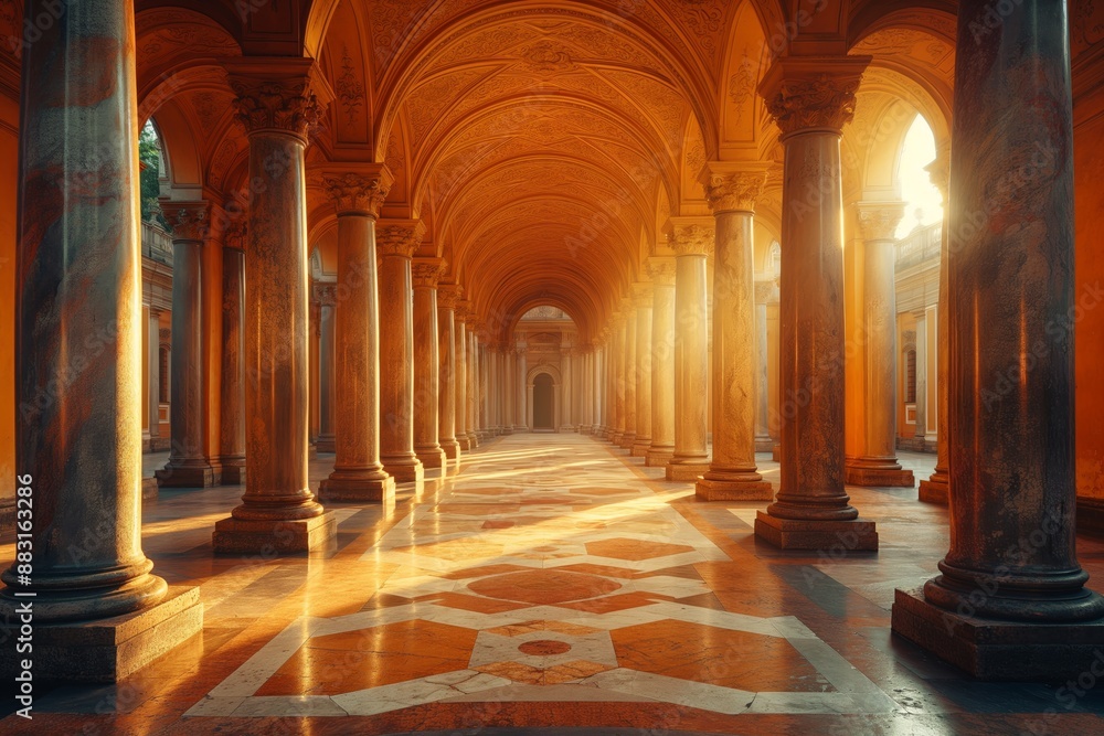 Elegant Hallway with Sunlight Through Windows Elegant Hallway with Sunlight Through Windows
