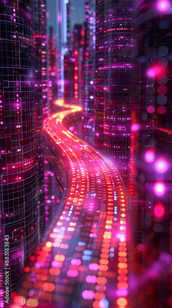 Futuristic Cityscape With Glowing Lights And Data Streams, Cyberpunk City At Night Background, Digital City Concept Futuristic Cityscape With Glowing Lights And Data Streams, Cyberpunk City At Night Background, Digital City Concept