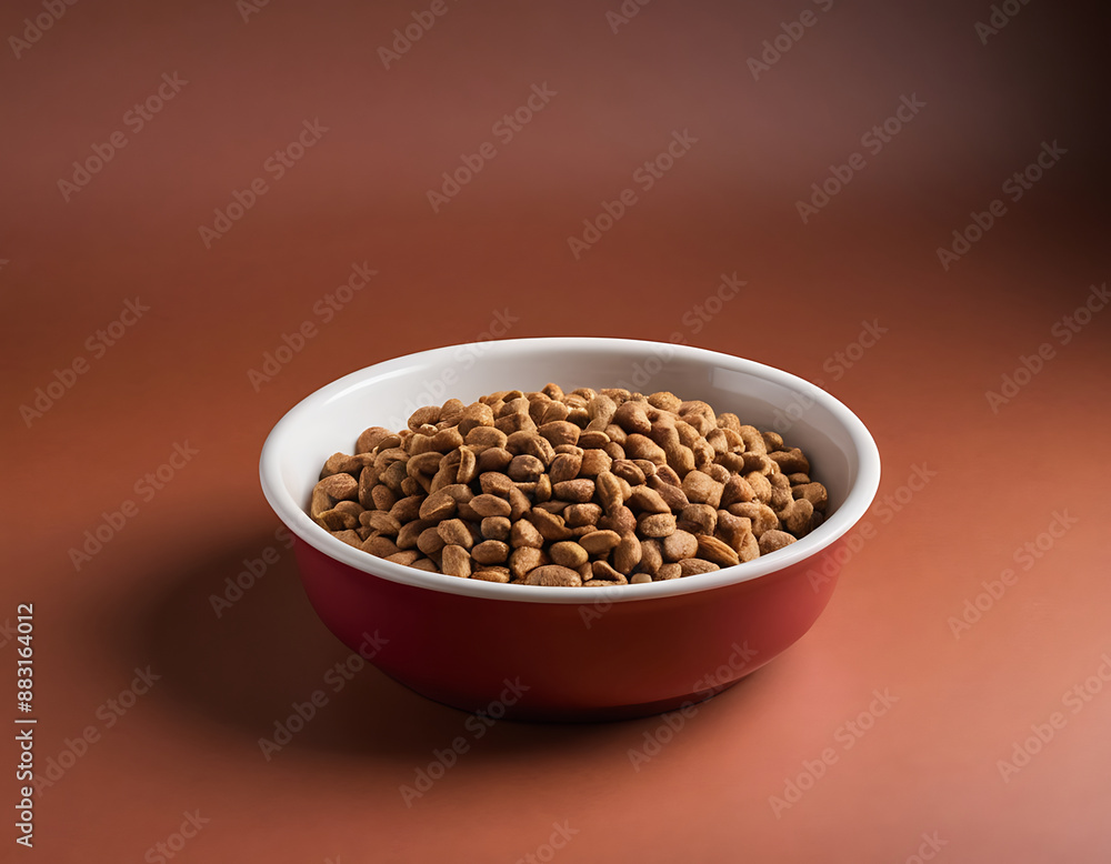 A bowl filled with dry pet food kibble on a gray surface. Perfect for pet food advertising, animal care articles, or promoting healthy pet lifestyles. A bowl filled with dry pet food kibble on a gray surface. Perfect for pet food advertising, animal care articles, or promoting healthy pet lifestyles.