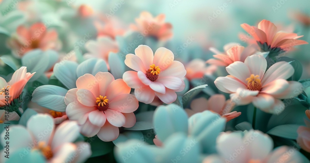 Fototapeta premium Delicate Pink Flowers in Field