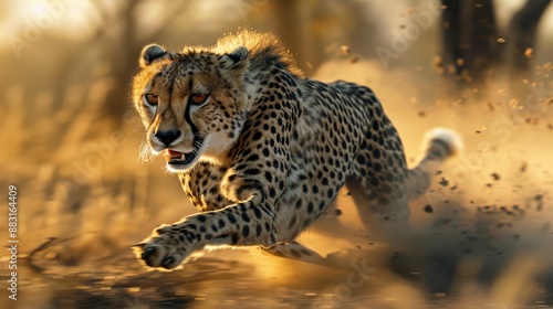 cheetah running at full speed across a savannah