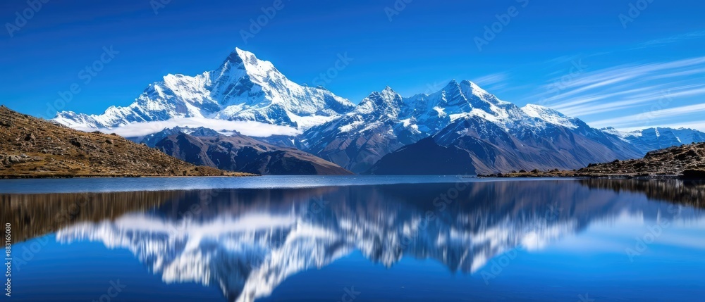 Fototapeta premium Serene Reflections SnowCapped Mountains and Alpine Lake