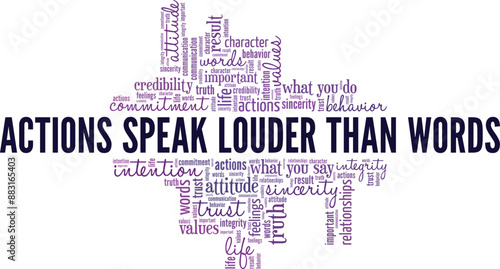 Actions Speak Louder Than Words word cloud conceptual design isolated on white background.