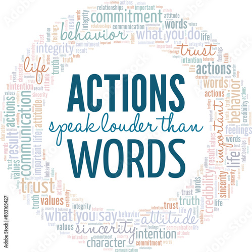 Actions Speak Louder Than Words word cloud conceptual design isolated on white background.