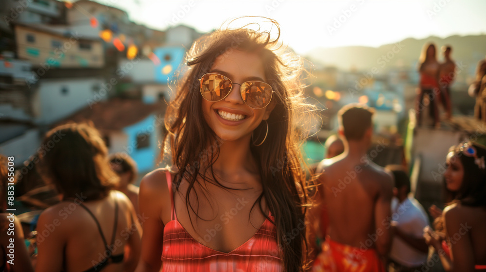 Brazilian woman smiling at a party in a favela in Rio de Janeiro. Brazilian woman smiling at a party in a favela in Rio de Janeiro.