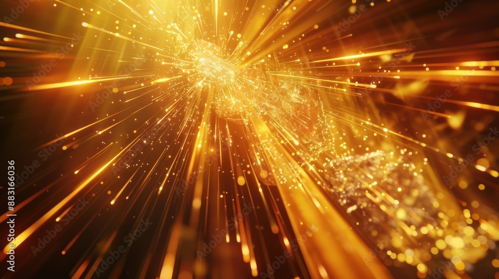 Naklejka premium 3d rendering of glowing golden rays and crystal light effects background.