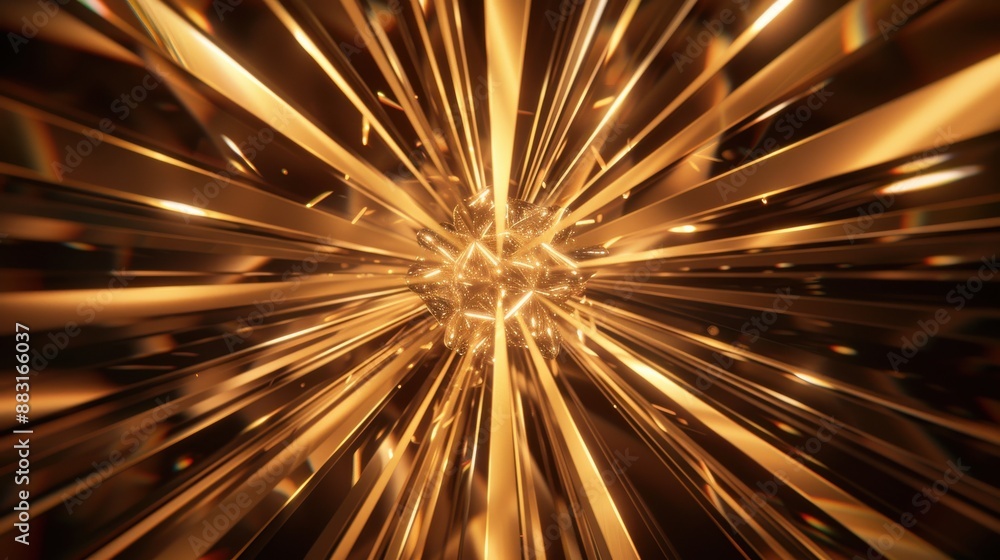 3d rendering of glowing golden rays and crystal light effects background. 3d rendering of glowing golden rays and crystal light effects background.