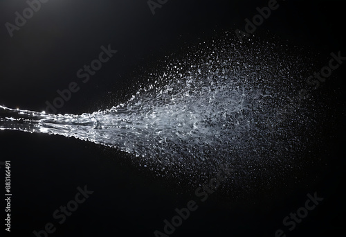 Obraz na płótnie A jet of water spraying against a black background, creating a misty effect. Ideal for showcasing cleaning products, water conservation, or refreshing concepts. w salonie