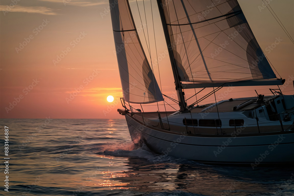 Fototapeta premium sailing ship at sunset