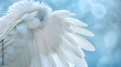 Wallpaper Mural Airy soft fluffy wing bird with white feathers close-up of macro pastel blue shades on white background. Abstract gentle natural background with bird feathers macro with soft focus.  Torontodigital.ca