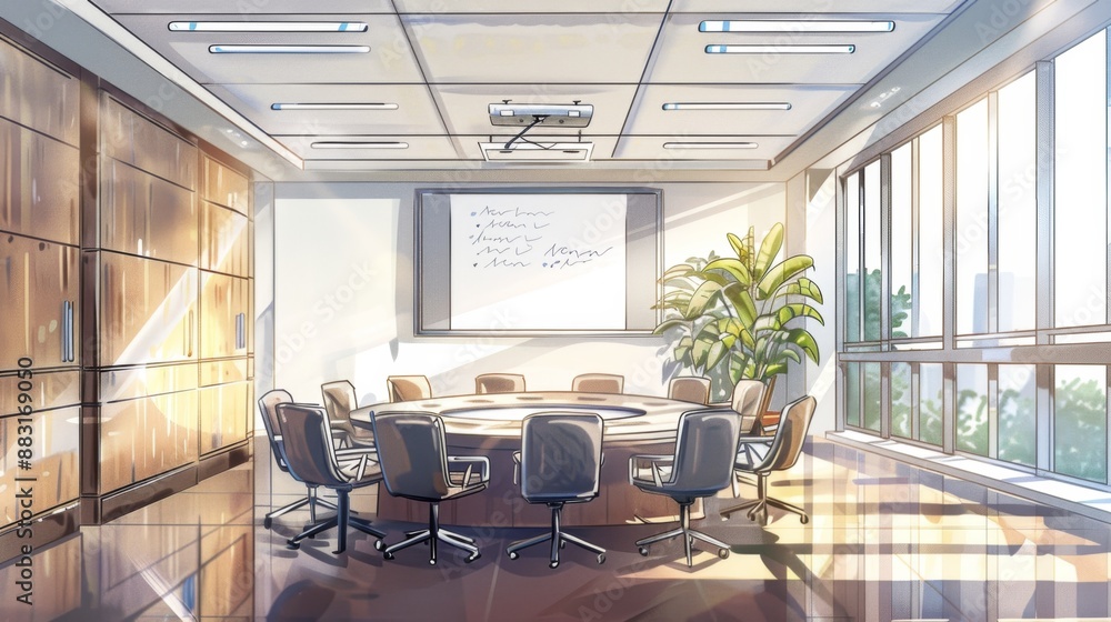 Modern Office Meeting Room with Large Windows. Modern Office Meeting Room with Large Windows.