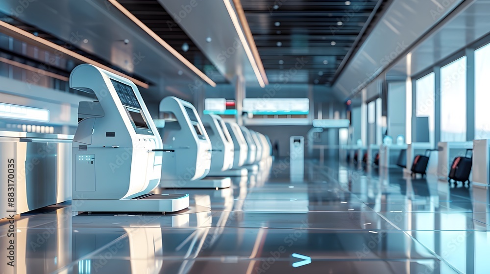 Obraz premium Automated Airport Luggage Check in Kiosk Streamlining Baggage Process with Advanced Technology