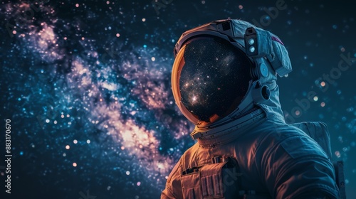 an astronaut floating in space, with Earth and the Milky Way in the background