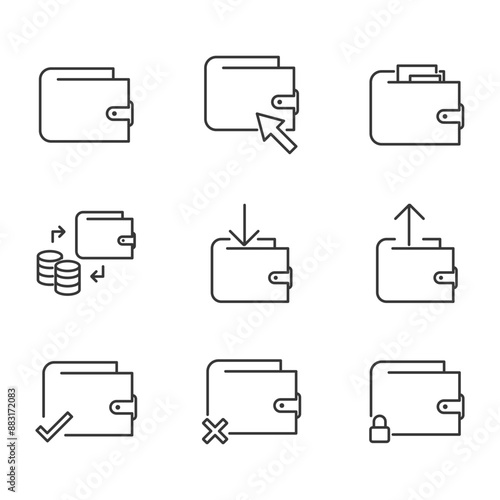 Simple Set of Wallet Related Vector Line Icons. Contains such Icons as Top up or Withdraw Funds, Money Transfer, Payment and more