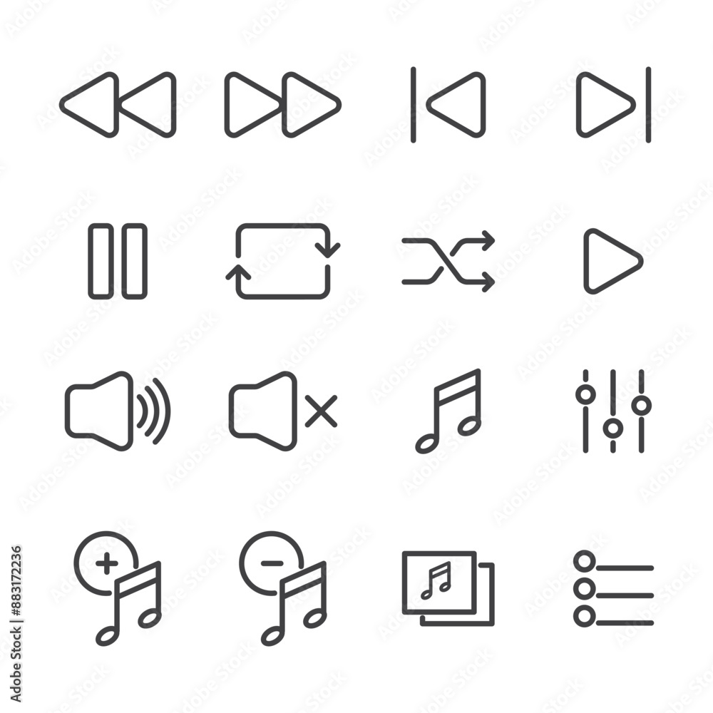 Simple Set of Music Controls Related Vector Line Icons. Contains such Icons as Artist, Songs List, Mute and more. Editable Stroke Simple Set of Music Controls Related Vector Line Icons. Contains such Icons as Artist, Songs List, Mute and more. Editable Stroke