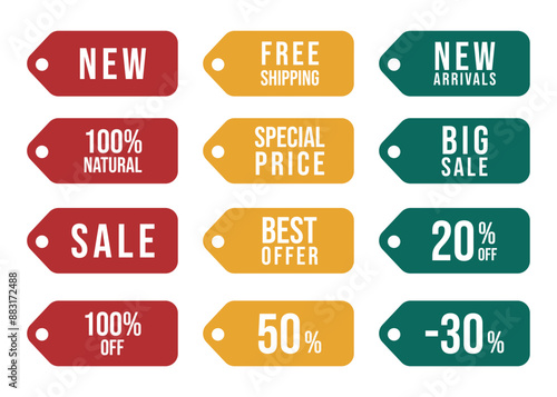Labels for web design for online store. Labels for web design online store. Vector icons for a site in autumn colors. Set of icons- new, sale, new arrivals, big sale, best offer, free shipping