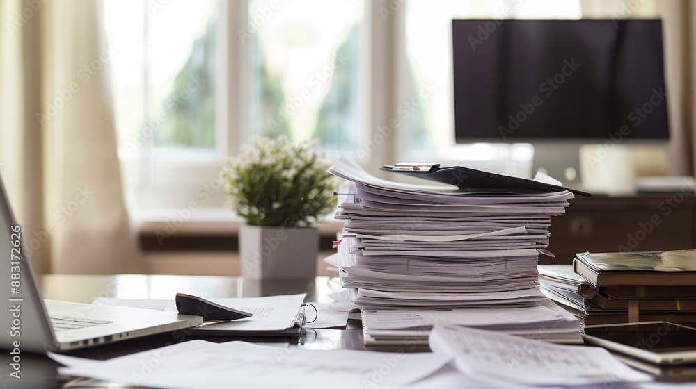 Stack of Papers on Office Desk. Stack of Papers on Office Desk.