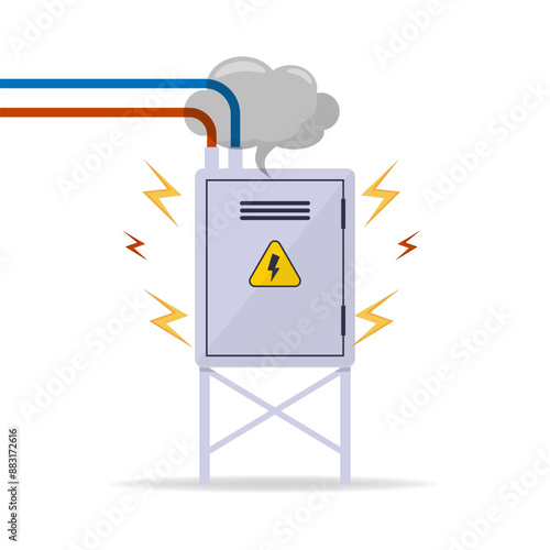 Obraz na płótnie Damaged Switchboard. Electrical wires in box. Cartoon flat illustration. Fuse and electrical engineering. w salonie