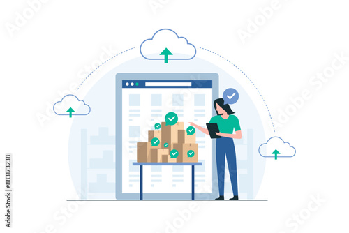 Warehouse Worker Organizing Inventory with Technology.