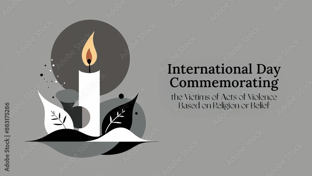 Candle with text commemorating victims of violence based on religion or belief on international day. Candle with text commemorating victims of violence based on religion or belief on international day.
