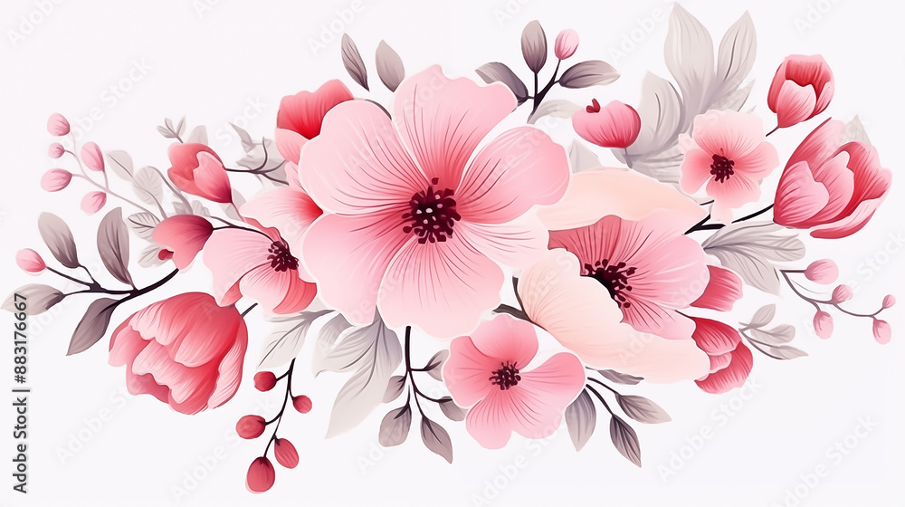 cute and beautiful pink flowers, white background cute and beautiful pink flowers, white background