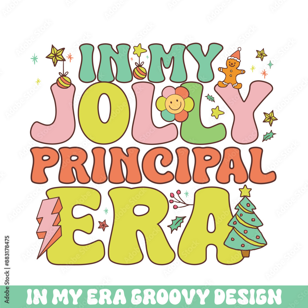 Fototapeta premium In my jolly principal Christmas era groovy retro, Merry Christmas retro designs