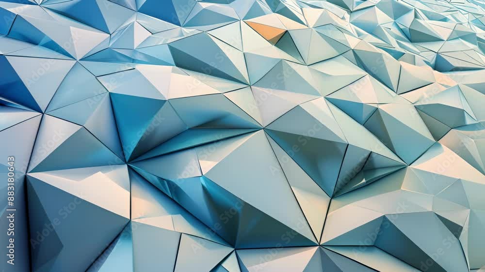 Triangles and rhombuses in shades of blue and white overlap and converge to form an abstract interpretation of an ocean vista. Triangles and rhombuses in shades of blue and white overlap and converge to form an abstract interpretation of an ocean vista.