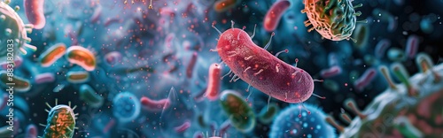 Enterobacterias Gram negativas Proteobacteria, bacteria such as salmonella, escherichia coli, yersinia pestis, klebsiella. 3D illustration. AI generated illustration photo