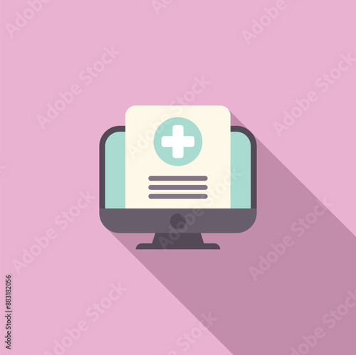 Medical record with cross symbol displaying on computer screen representing online medical report and online medicine