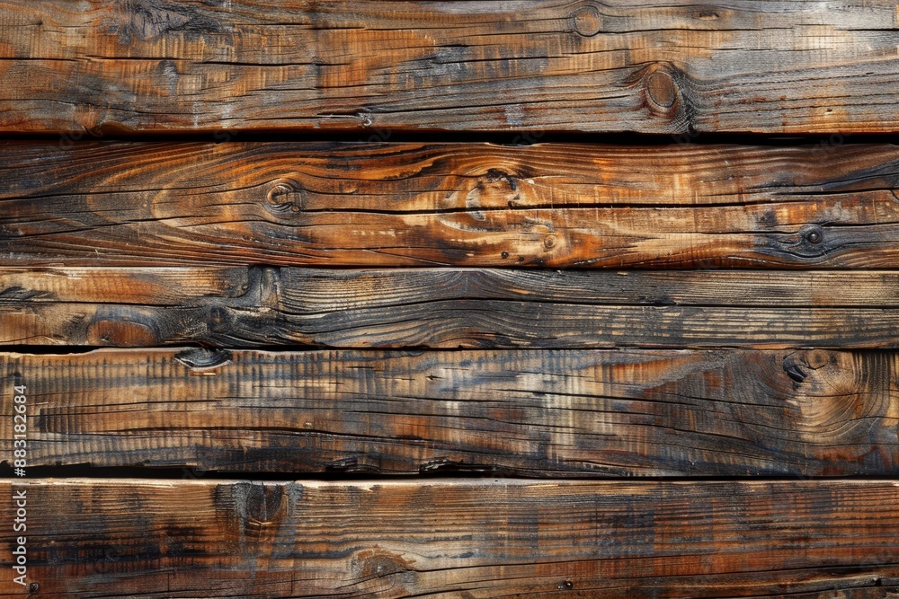 Obraz premium Rustic, weathered wood texture with rich, earthy tones and visible grain details, suitable for creating a warm,