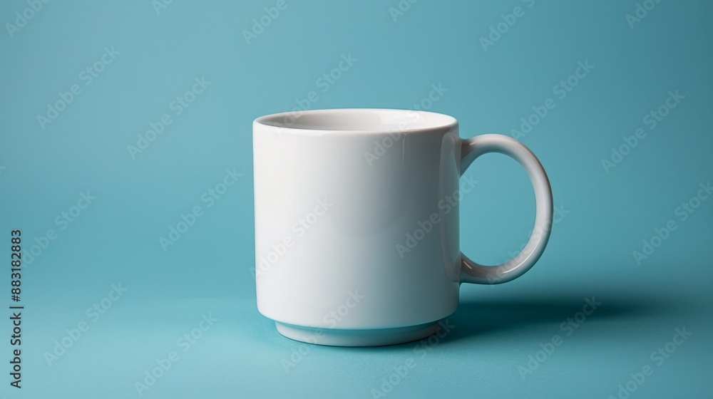 Fototapeta premium Plain white coffee mug isolated on a solid color background, ready for custom logos or artwork.,