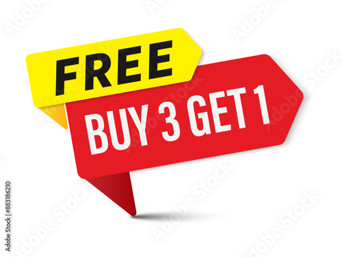 Buy three get one free. Buy 3 get 1 Free tags sale promotion. Special offer design for business advertising web and social, banner design template, discount. Vector Illustration.