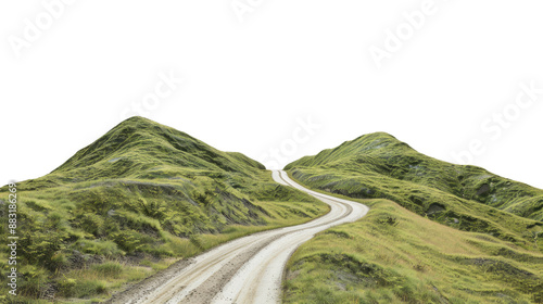 Fototapeta Naklejka Na Ścianę i Meble -  road through a green landscape on a transparent background