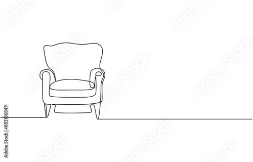 Modern armchair, one line continuous. Line art outline vector illustration of interior and furniture, Continuous single one line art drawing of minimalist modern sofa chair vector illustration, vector