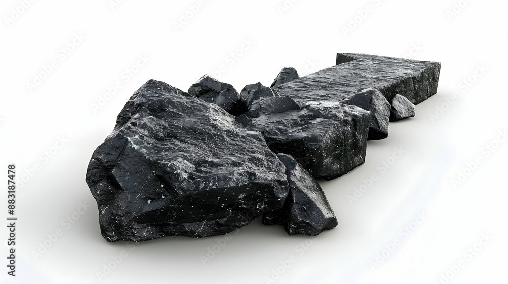 Fototapeta premium Stable Coal Commodity Value Concept with 3D Flat Icon and Horizontal Arrow Symbolizing Coal Symbols on Whimsical Background for TextGraphics Isolated White Background