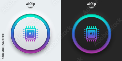 AI chipset icon. Futuristic artificial intelligence symbol. A set of buttons with microchip symbols. Neumorphism style, UI UX design. large data processing, database concept. Vector illustration.