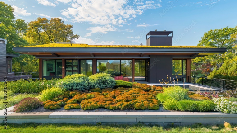 Suburban Colonial home with an innovative, eco-friendly green roof ...