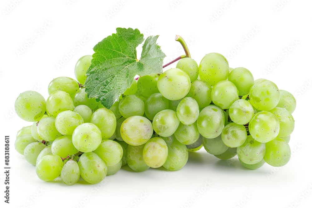 A lot of Shine-Muscat grapes and cut Shine-Muscat grapes on a white background. White grapes. Japanese grapes A lot of Shine-Muscat grapes and cut Shine-Muscat grapes on a white background. White grapes. Japanese grapes