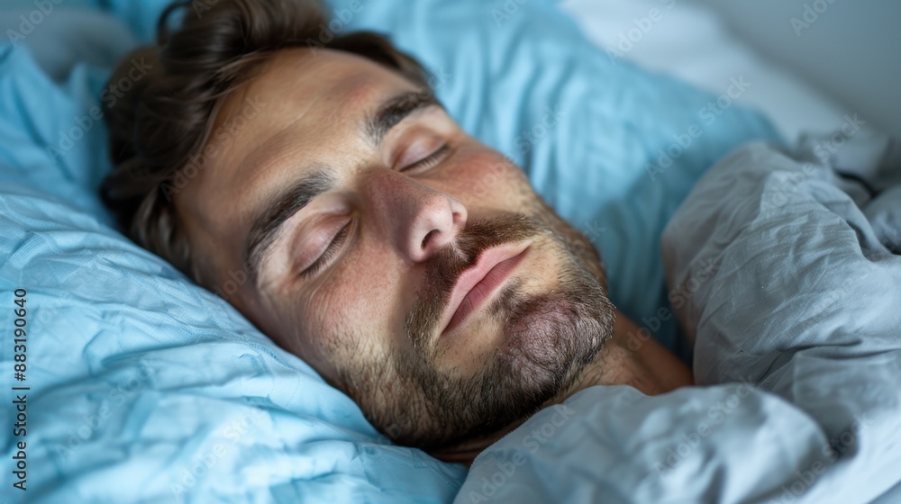 A person comfortably sleeps under layers of cozy blue blankets, capturing a sense of warmth, relaxation, and tranquility in a serene bedroom setting. A person comfortably sleeps under layers of cozy blue blankets, capturing a sense of warmth, relaxation, and tranquility in a serene bedroom setting.