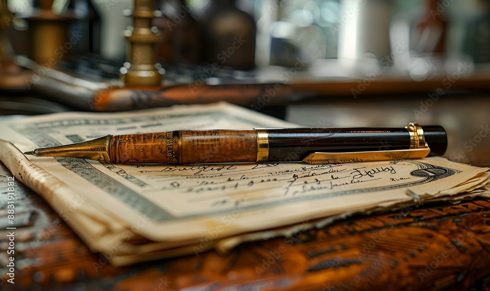 a pen sitting on top of a piece of paper. a pen sitting on top of a piece of paper.