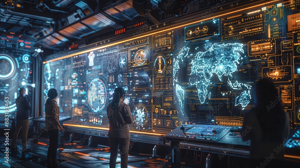 Students conducting research on advanced robotics, surrounded by high-tech equipment, Futuristic, Cool Tones, 3D rendering Students conducting research on advanced robotics, surrounded by high-tech equipment, Futuristic, Cool Tones, 3D rendering