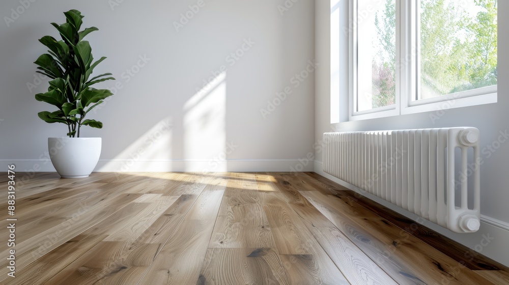 custom made wallpaper toronto digitalThis image captures a spacious room with wooden flooring, bathed in natural light from large windows, emphasizing a serene, airy feeling with minimalist décor.