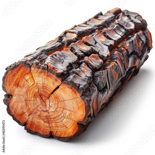 Biomass fuel log, representing eco-friendly heating alternatives. Single Object on white background