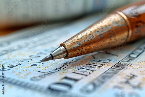 a pen sitting on top of a cheque paper. photo